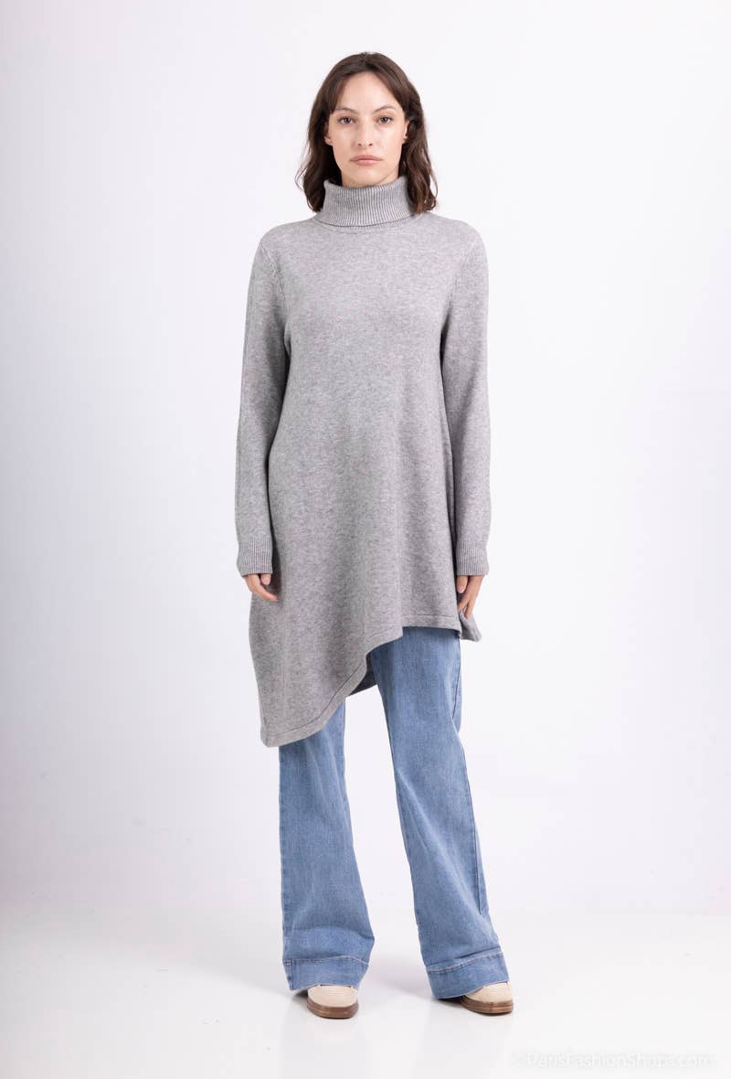 L'Emotion - Wholesale Tunic Sweater - Women's - Asymmetric Cut Turtleneck Tunic Sweater6
