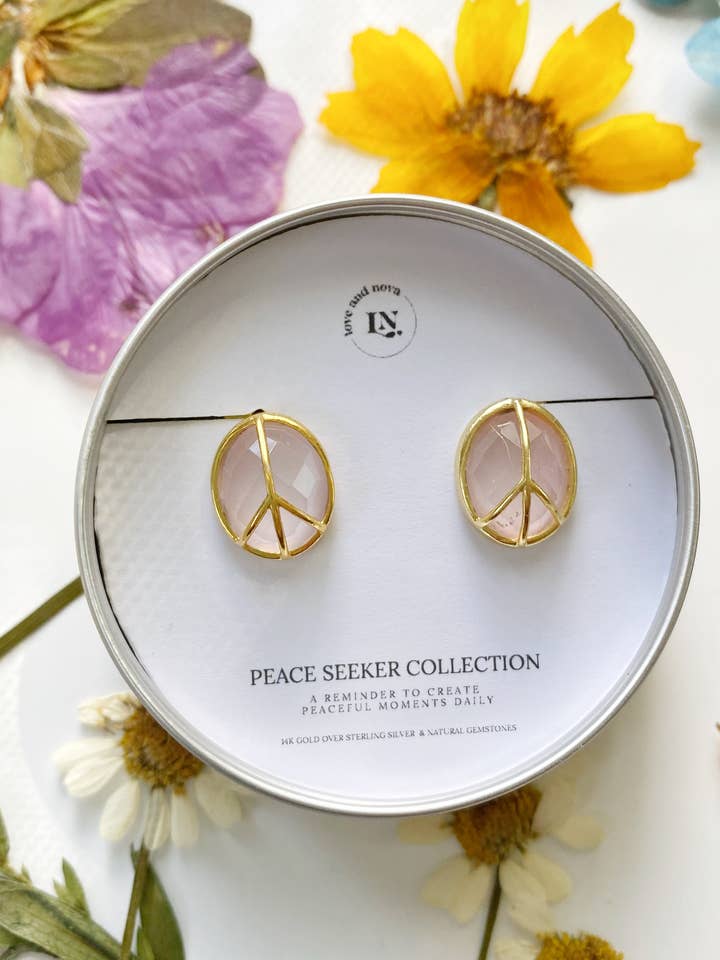 Rose Quartz Peace Stud Earrings for wholesale by Love & Nova