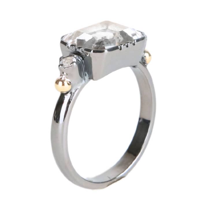 Ring Solitaire Rectangular Rock Crystal in Silver and Gold for wholesale by PORTUGAL JEWELS