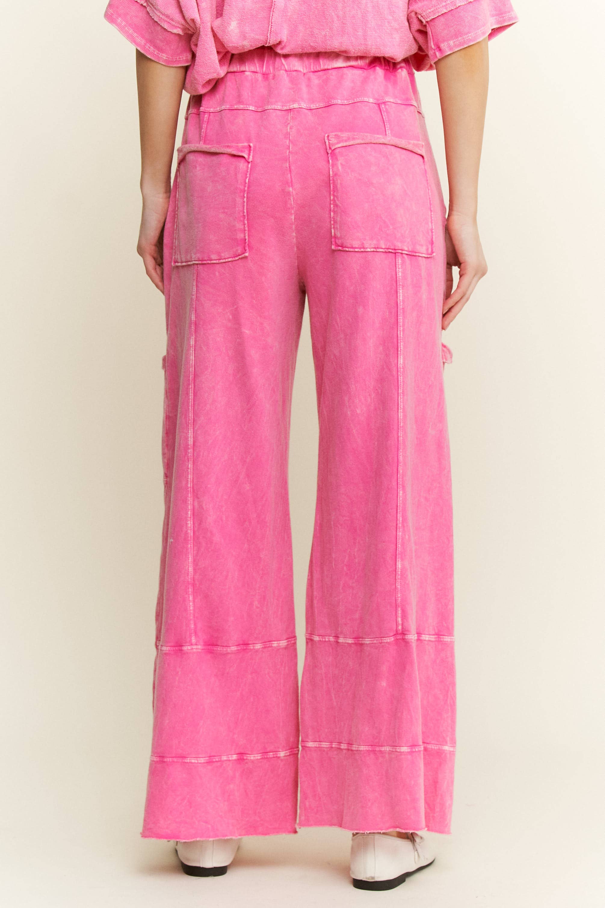 J.Her - Wholesale Pants - Women's - BEST Mineral Wash Wide leg Cropped pants HP552410