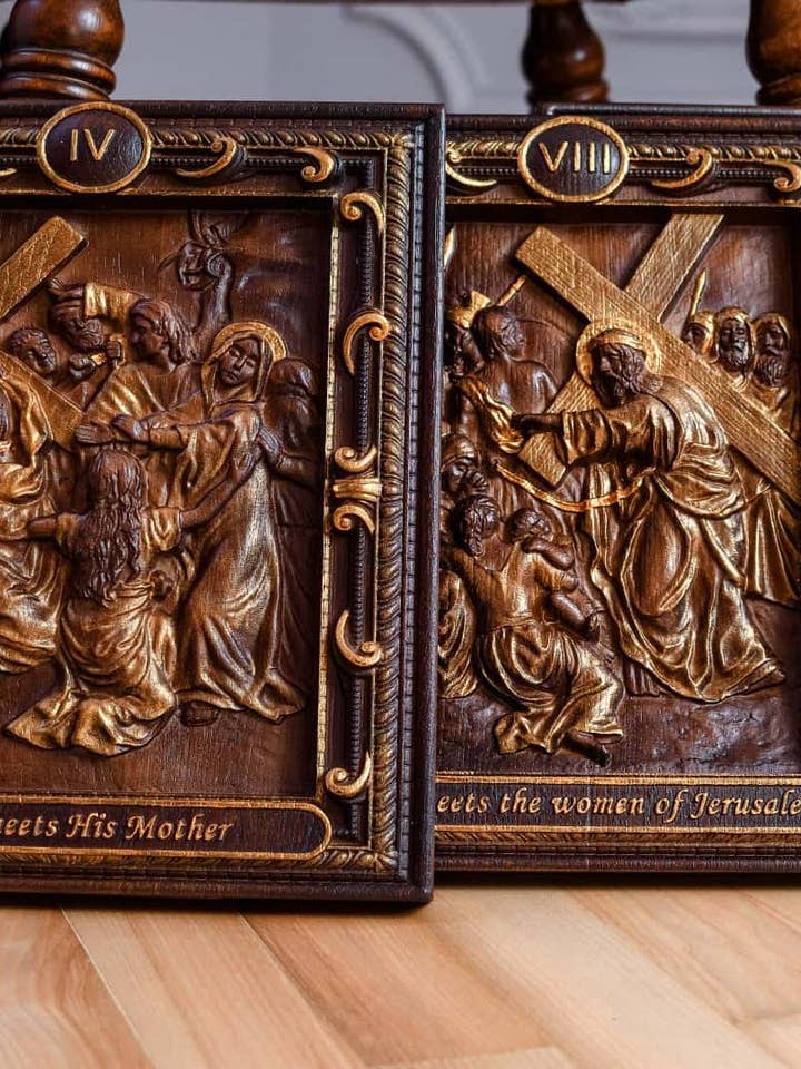 Set of fourteen Stations of the Cross voor wholesale door KozakWorkshop