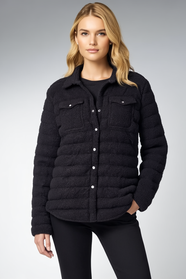 Cotes of London - Wholesale Puffer Jacket - Women's - The Harrow Bouclé | Down Shirt | Midnight Black2
