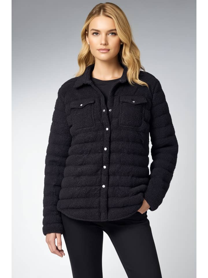 Cotes of London - Wholesale Puffer Jacket - Women's - The Harrow Bouclé | Down Shirt | Midnight Black2