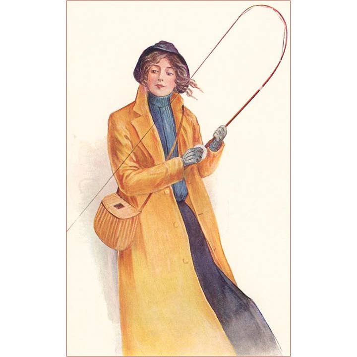 Postkarte FS-82 Frau beim entspannten Fliegenfischen für den Großhandel von Found Image Press