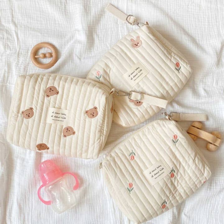 Mansa Bois - Wholesale Diaper Bag - Baby - Cute Pink Amapola Embroidery Necessaire