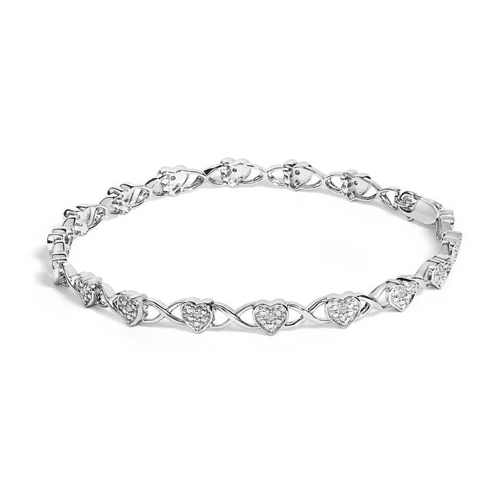 .925 Sterling Silver Diamond Accent Heart Link Bracelet for wholesale by Infinite Jewels