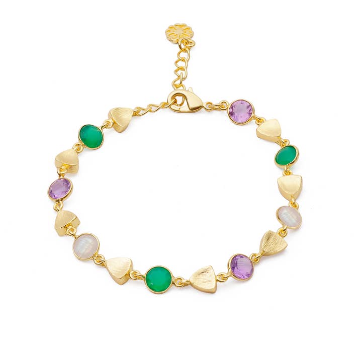 Gold Sara Mixed Gemstone Bracelet Green Onyx, Amethyst & Moonstone for wholesale by AZUNI London