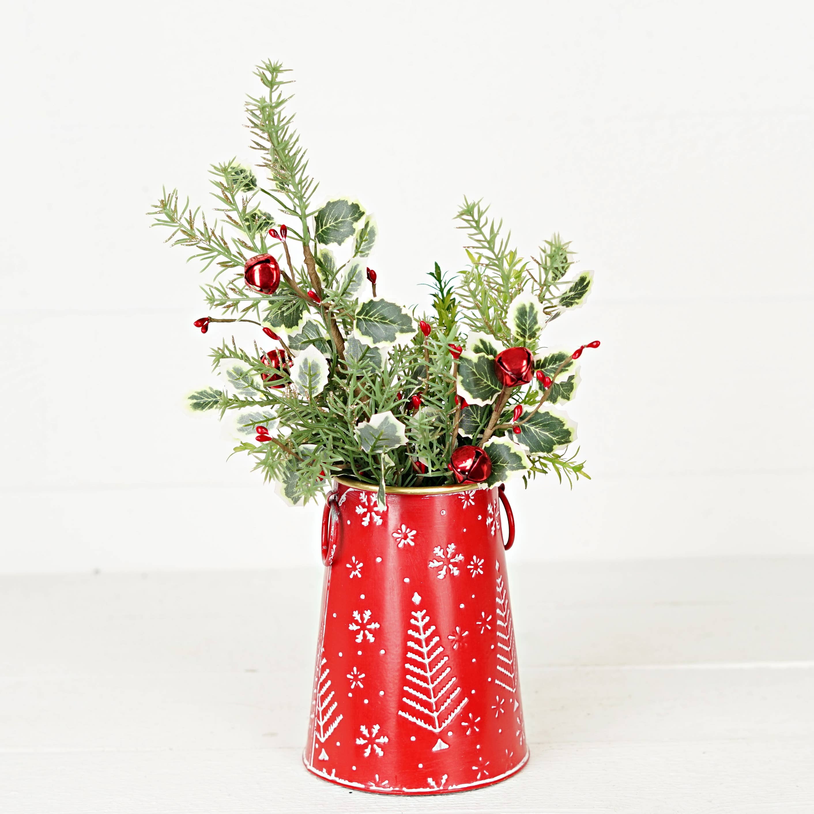 Impressive Enterprises, Inc. - Wholesale Christmas Decoration - 570708- Red/White Nordic Holiday Metal Bucket-7H x 5.25D3