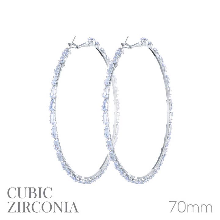 27524 - CZ Baguette Hoop Earring - Rhodium for wholesale by Western Fashion