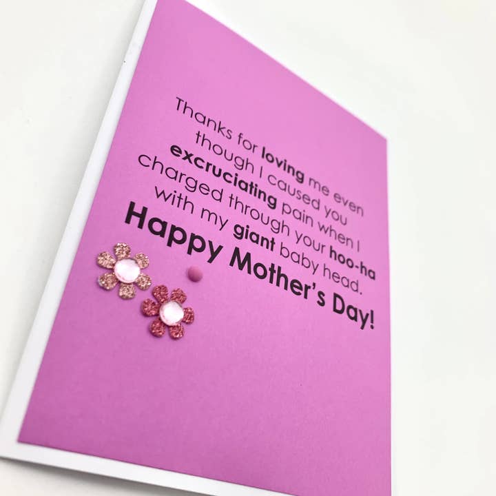 Mother's Day Giant Baby Head Hoo-Ha Card for wholesale by Muddy Mouth Cards