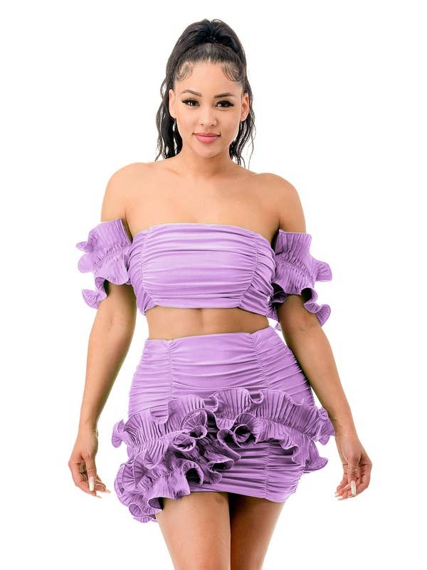 Namatt Design - Vente Ensemble haut et jupe - Femme - Haut court froncé avec manches détachées et jupe3