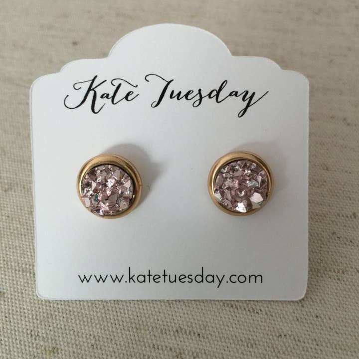 Pendientes Druzy Redondos de Oro Rosa para venta al por mayor de Kate Tuesday Jewelry