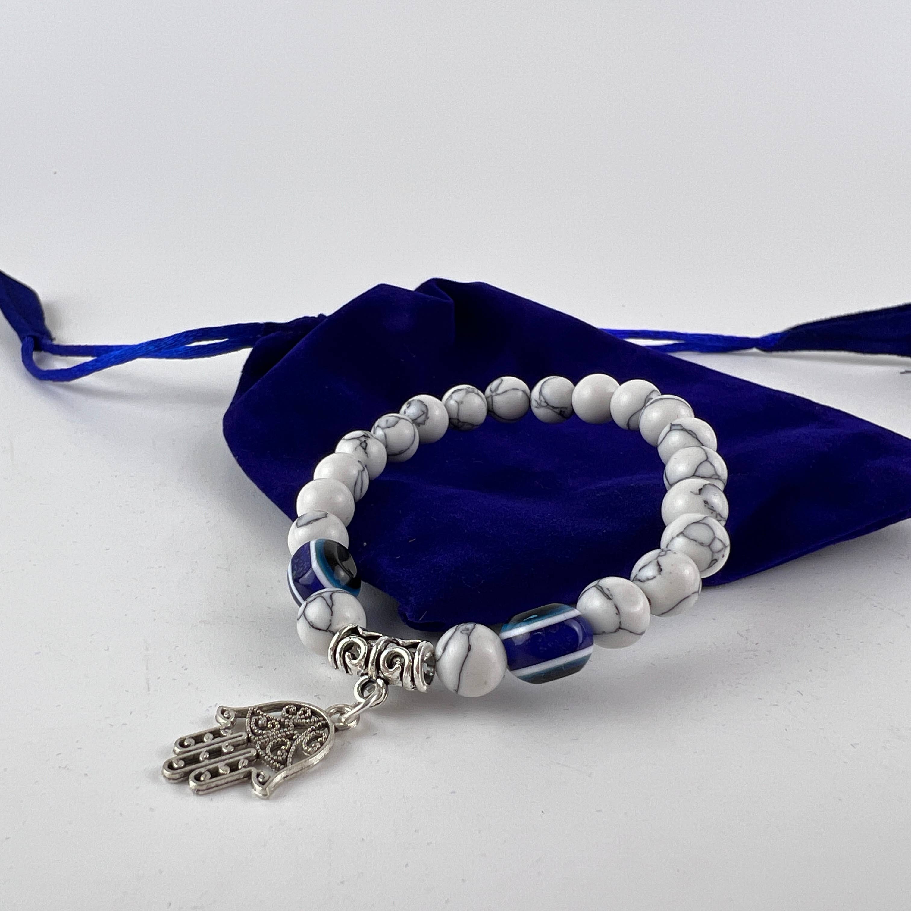 GREENROOTS USA LLC – wholesale Charm/dangle bracelet – Hamsa Hand Evil Eye W/ Howlite Bracelet W/ Velvet Bag6