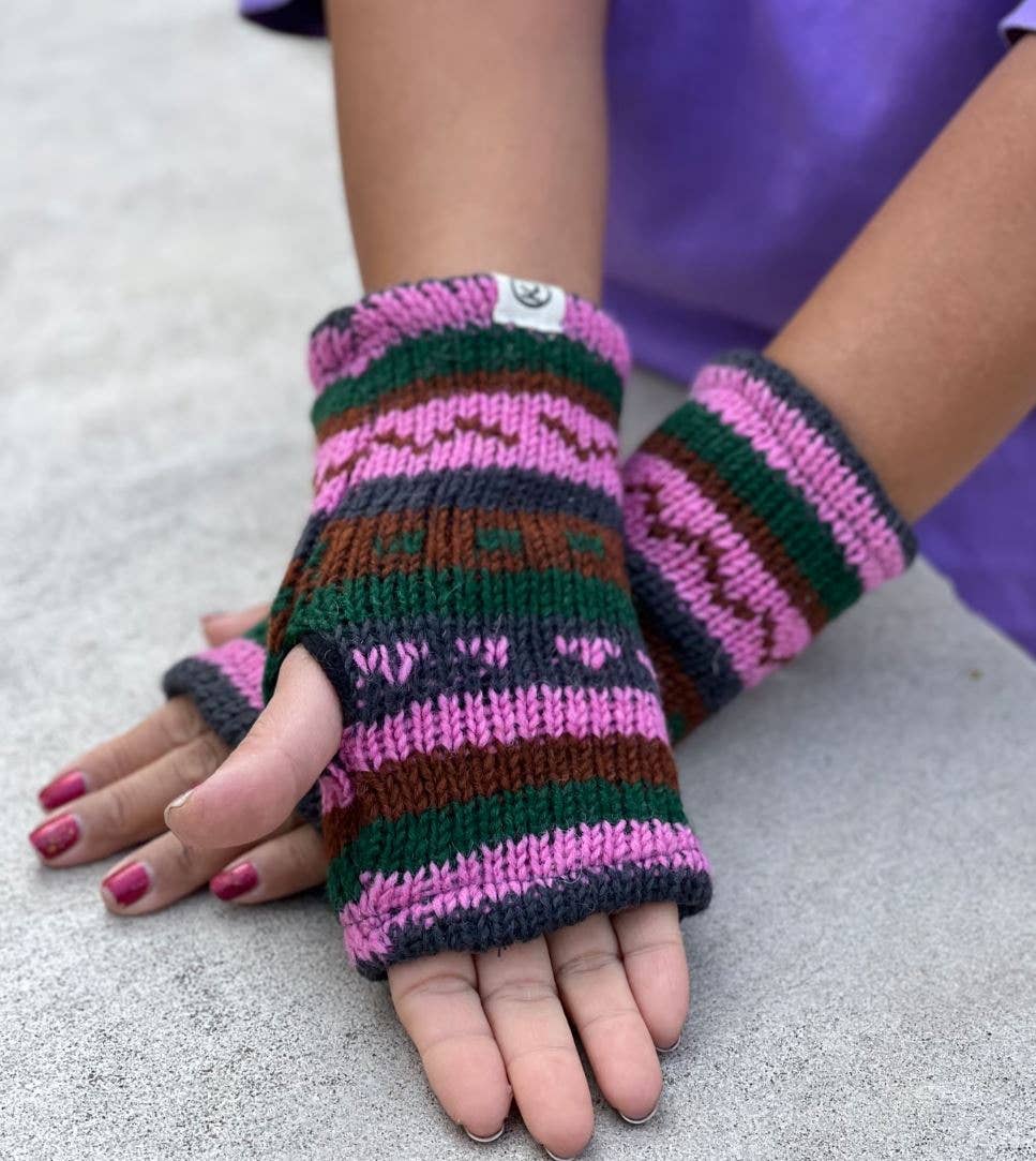 Lungta Imports – Engroshandel Handsker - Dame – Fingerløse, håndstrikkede uldhandsker med fleecefor - håndvarmer40