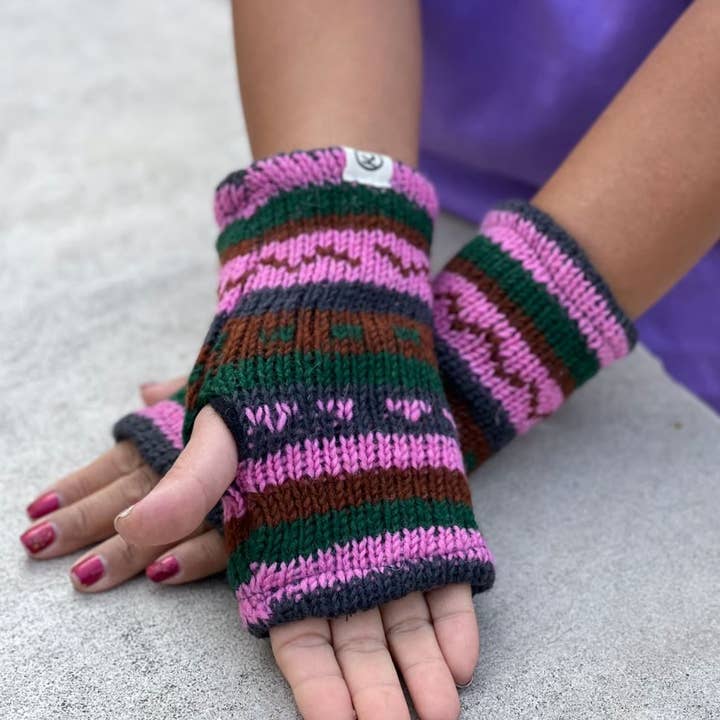 Lungta Imports - Wholesale Gloves - Women's - Woolen Hand Knit Fingerless Fleece Lined Gloves, Hand Warmer10