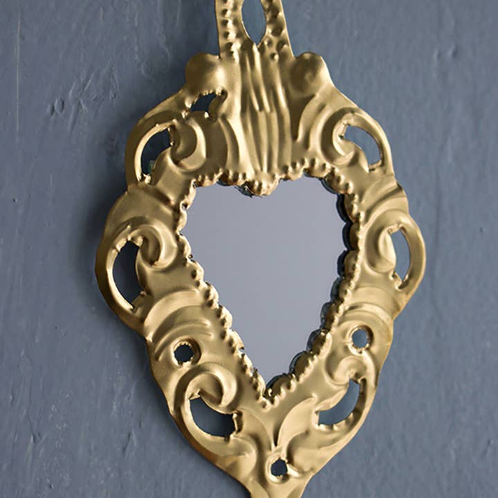 P.I.Project America - Vente Pompons décoratifs/décorations murales - Golden sacred heart Mexican Milagro Tin Ornament