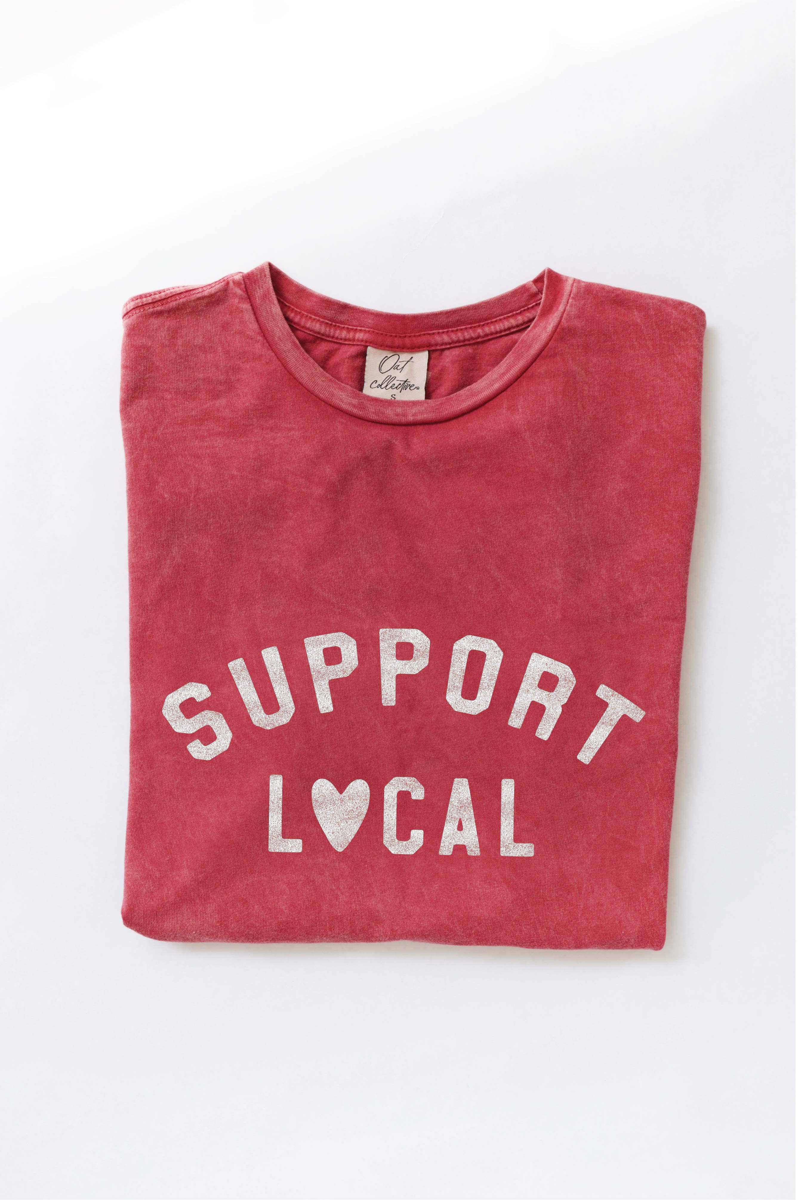 OAT COLLECTIVE - Wholesale Screen Printed T-Shirt - Women's - SUPPORT LOCAL Mineral Washed Graphic Top9