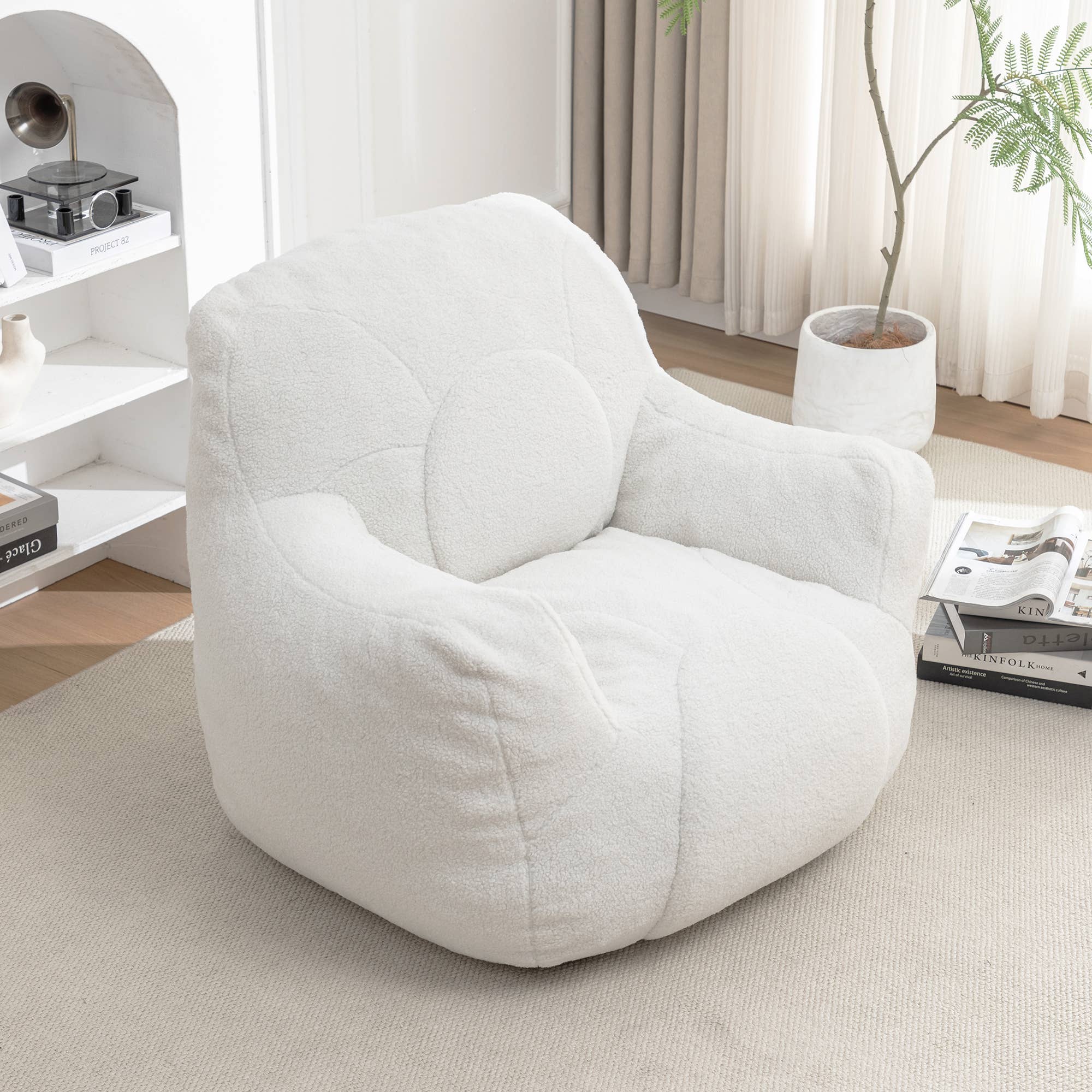 White Bean Bag Chair Sofa with Tufted Memory Foam Filling for wholesale on Faire4