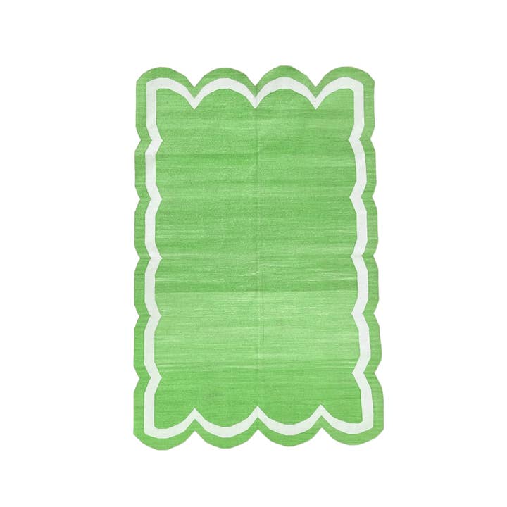 Handwoven Green/White Scallop Cotton Rug for wholesale by Maia Homes