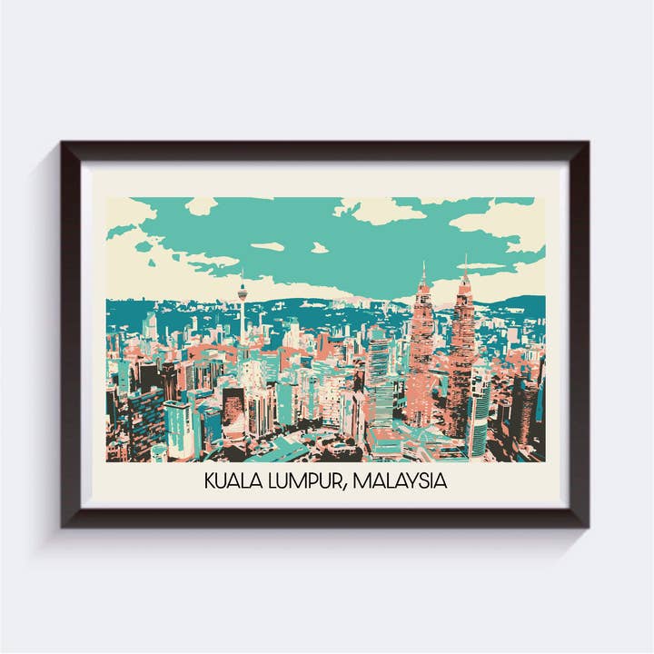 Estampa de viagem estilo cartão postal de Kuala Lumpur, Malásia - 6 tamanhos por atacado de 2 Sisters