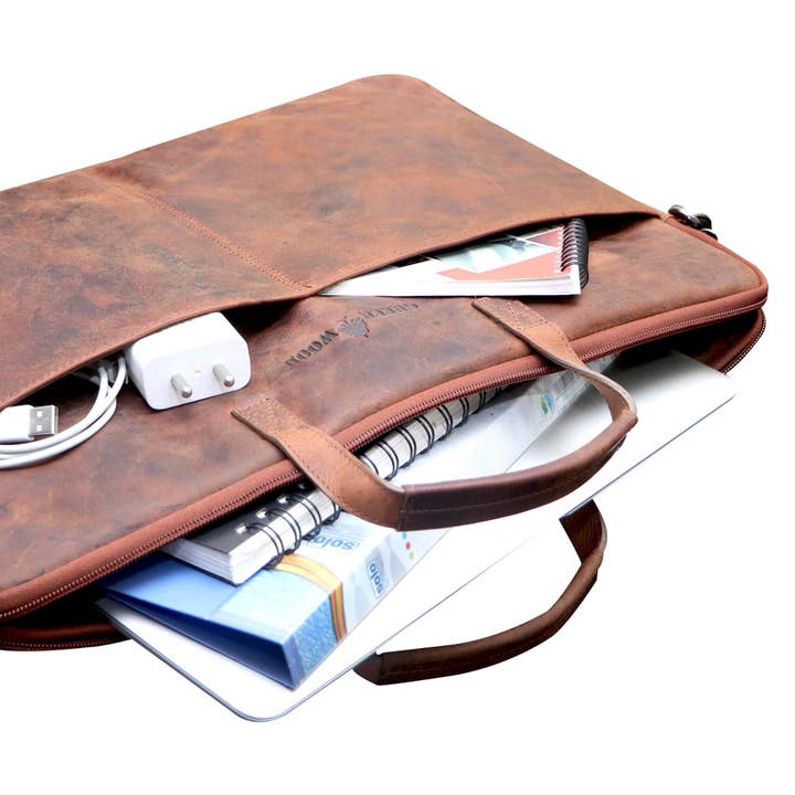 Greenwood - Vente Sac pour ordinateur portable – unisexe - Fred Sacoche pour ordinateur portable 17 pouces en cuir avec bandoulière amovible9