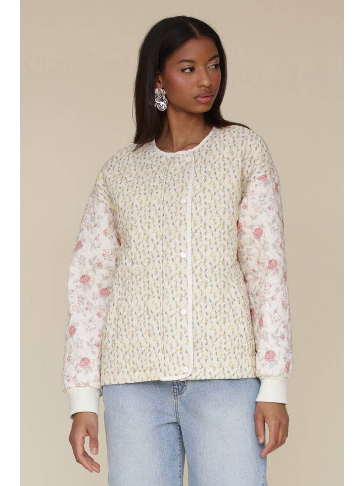 Mixed Floral Quilted Cotton Bomber Jacket for wholesale on Faire