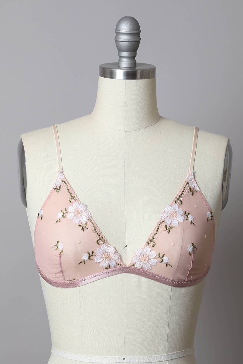Leto Accessories - Wholesale Bralette - Women's - Daisy Embroidered Mesh Bralette 🌼4