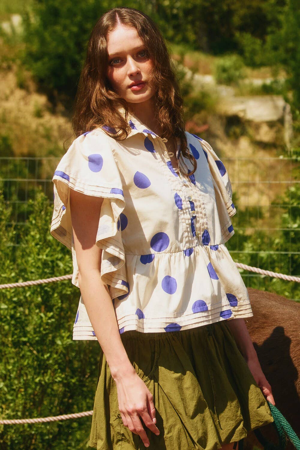 BUCKETLIST INC - Wholesale Blouse - Women's - IT2337 Ruffle Sleeves Pintuck Detail Polka Dot Print top43