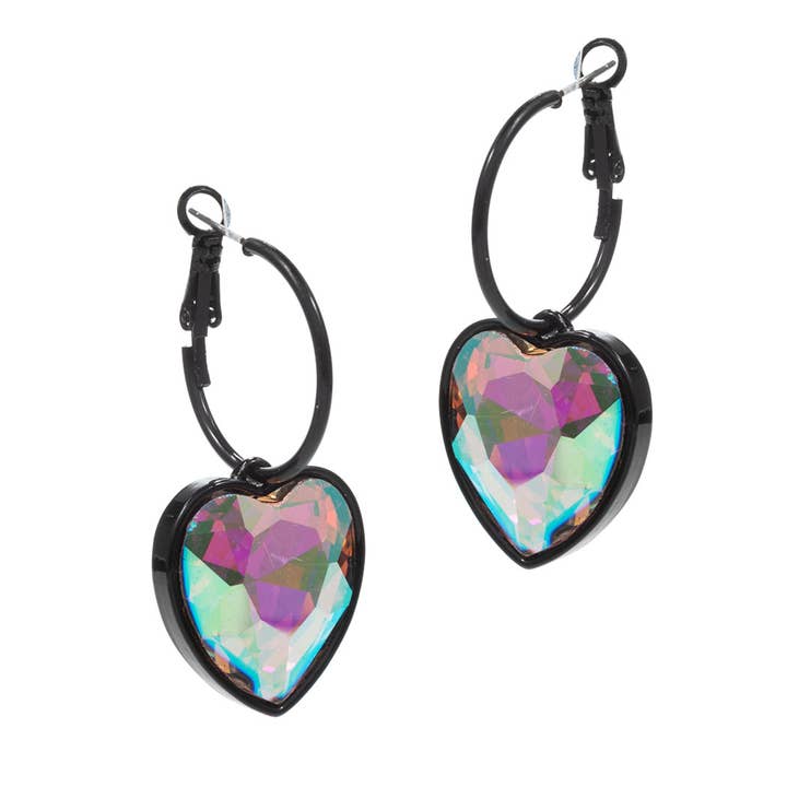 Fashion City - Wholesale Dangle Earrings - Heart-Shaped AB Glass Stone Plug Earring