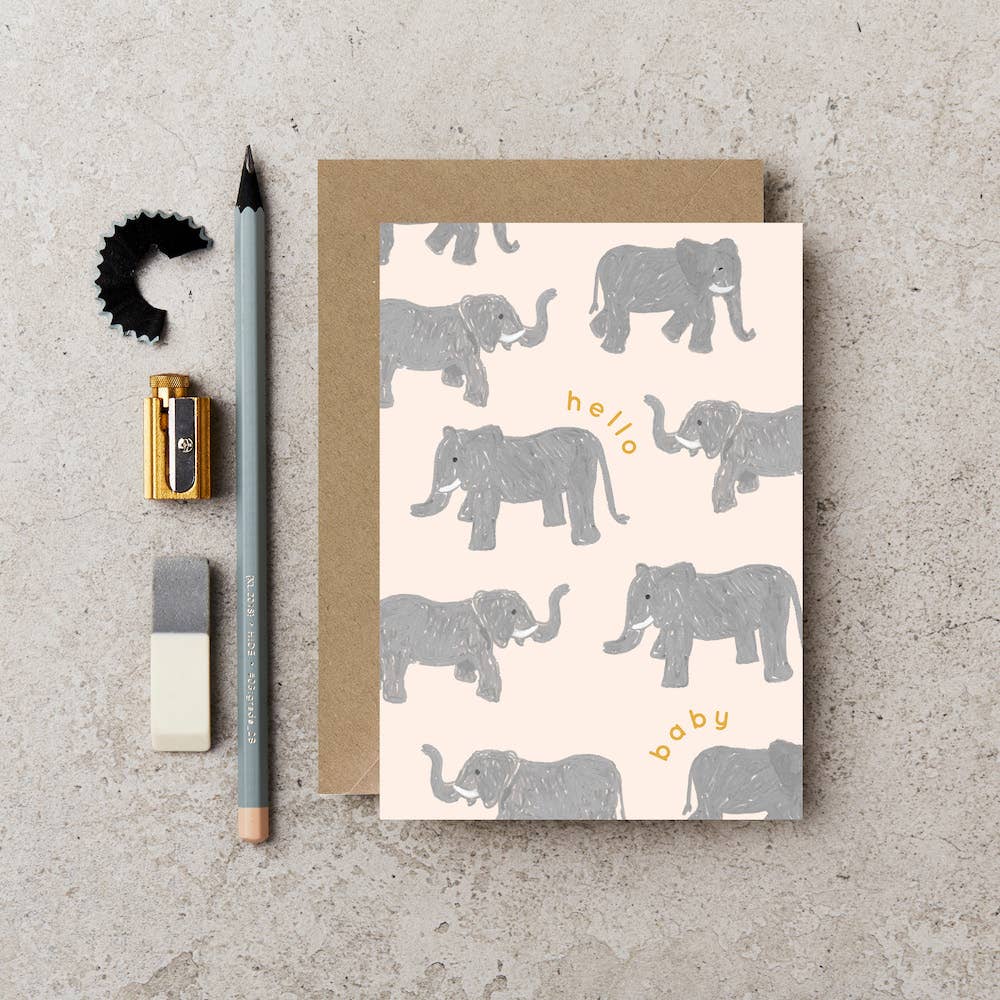 Katie Leamon - Wholesale Baby Card - HELLO BABY ELEPHANT New Baby Card