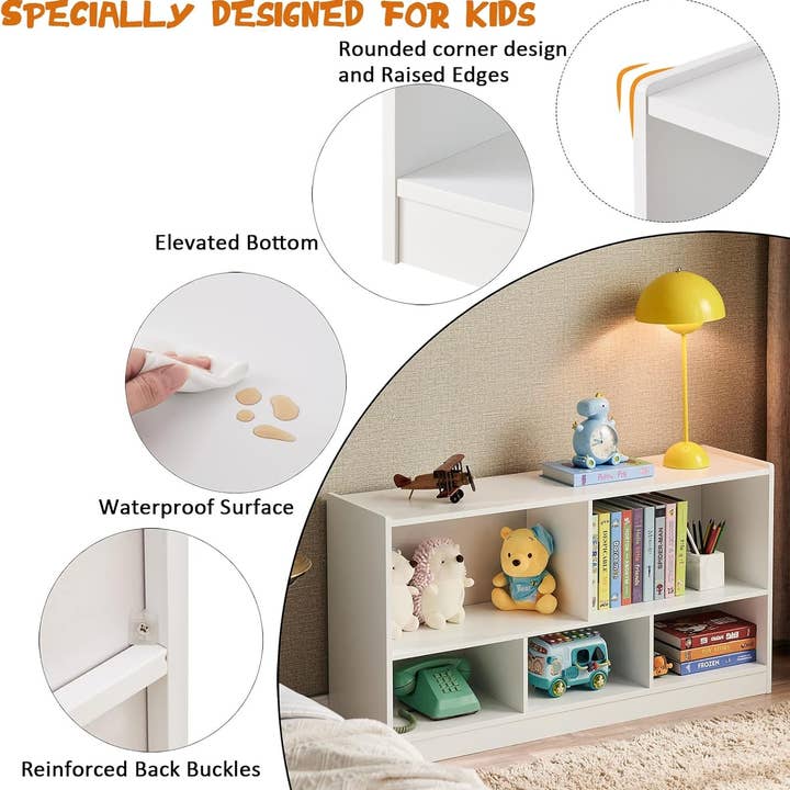 White Wooden Toy Organizer and Bookshelf 5 Section Kid Storage for wholesale on Faire3