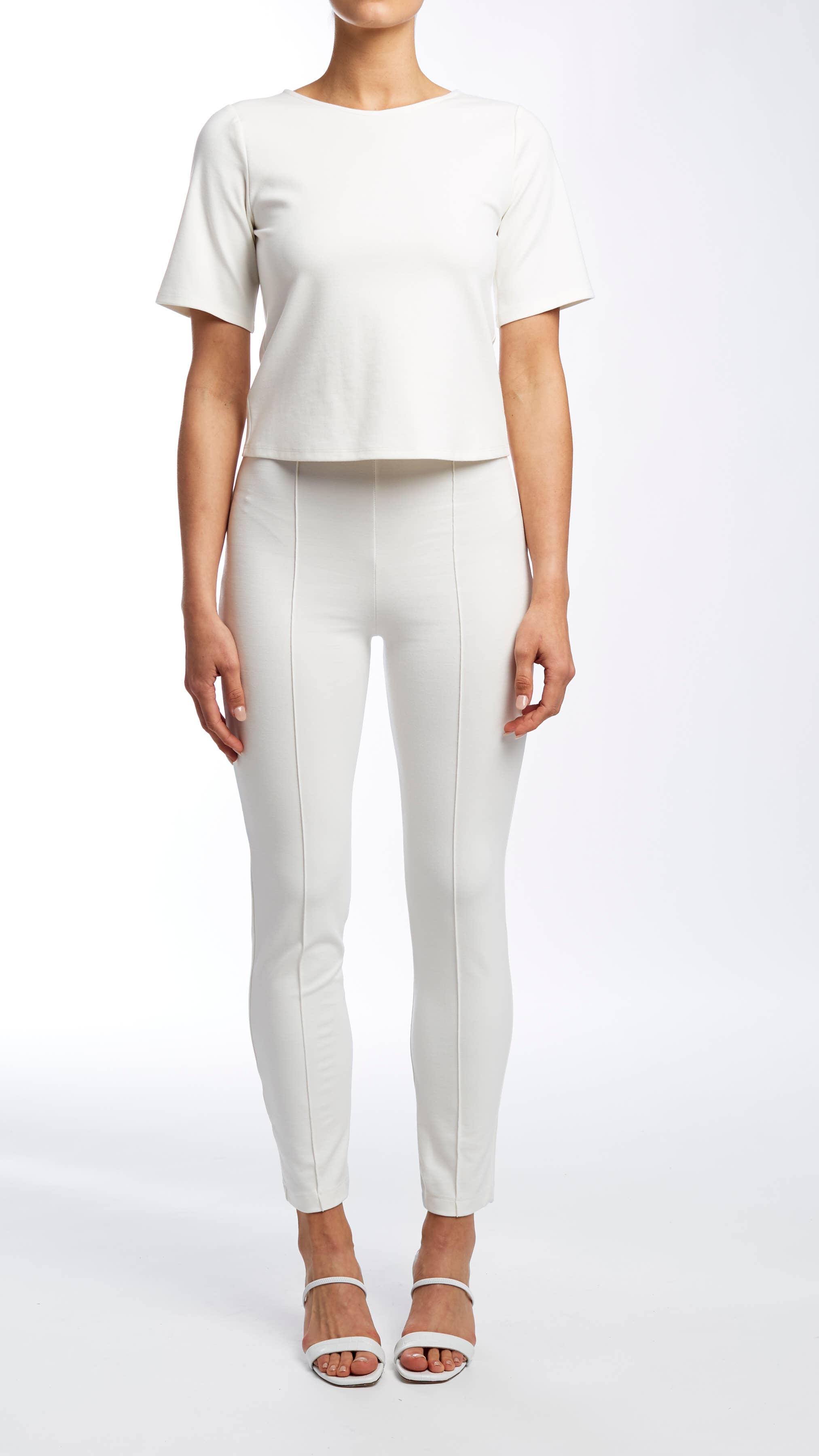 Ripley Rader - Wholesale Knit Top - Women's - White Ponte Knit Short Sleeve Extended Tee2