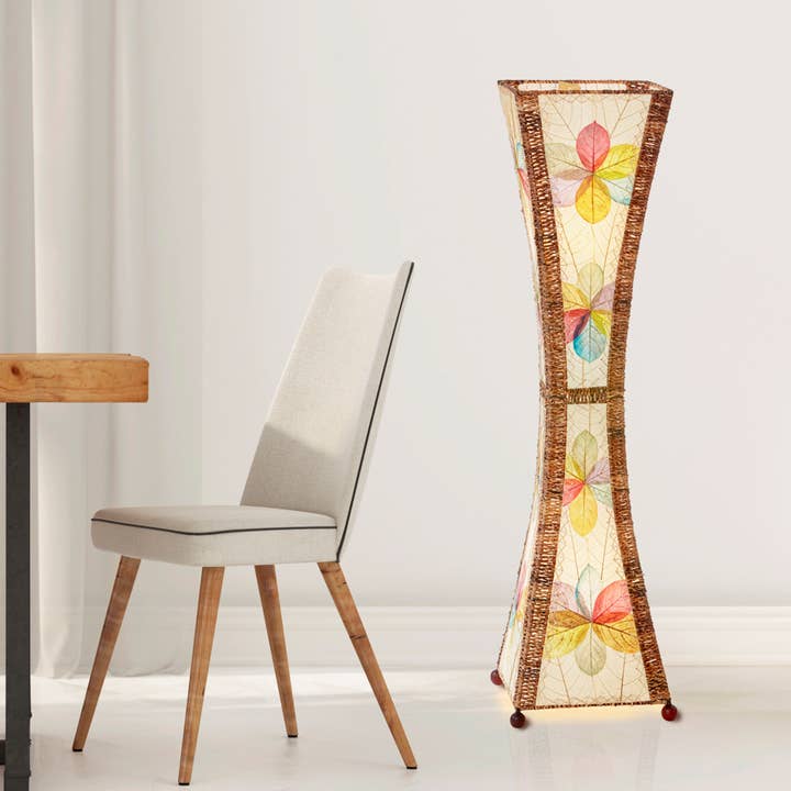 Hourglass Large Lamp Multi Color, Real Leaves On Shade for wholesale by Eangee Home Design