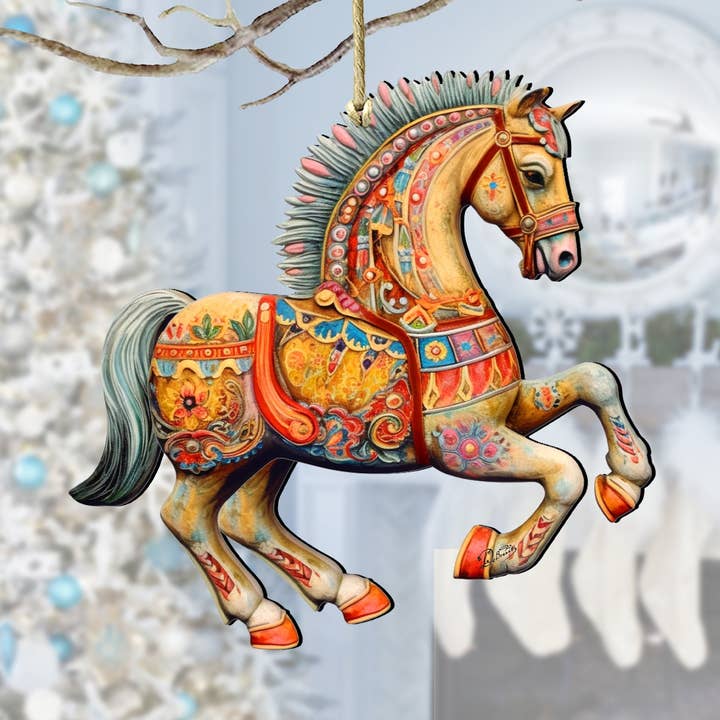 Carousel Horse Wood Ornamenter G.Debrekht jul for engroshandel hos Designocracy