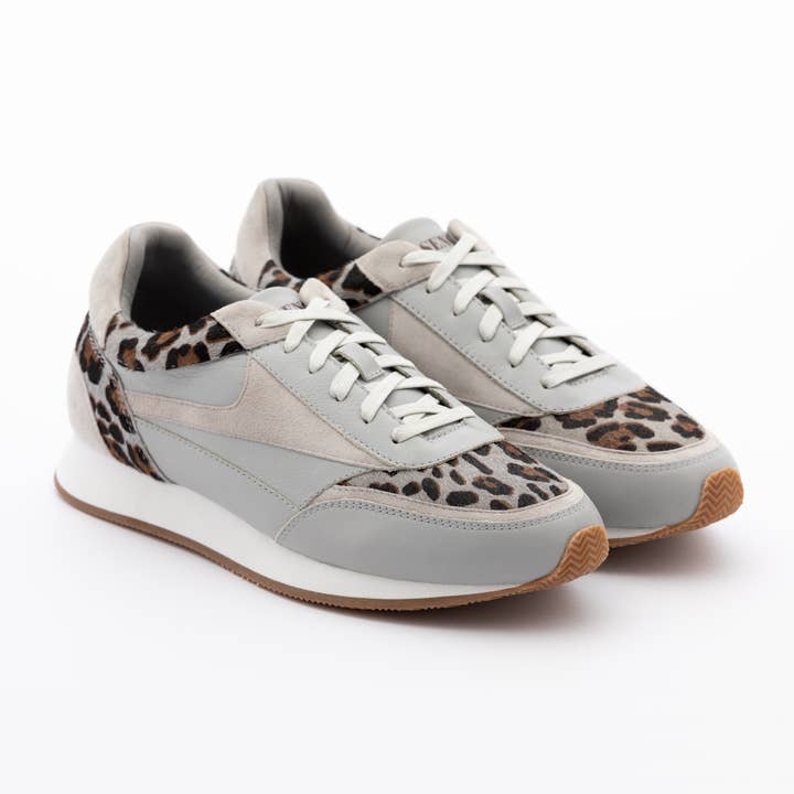 Women's Grey Leopard Leather Trainers for wholesale by Presence
