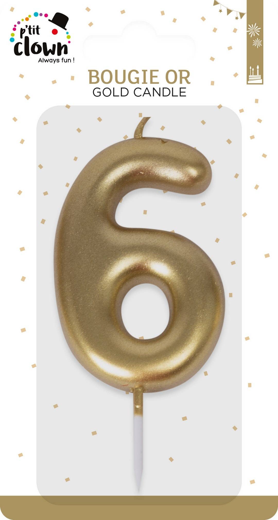 P'tit Clown - Vendita all'ingrosso Candeline per torte - Candela dorata a forma di numero 60