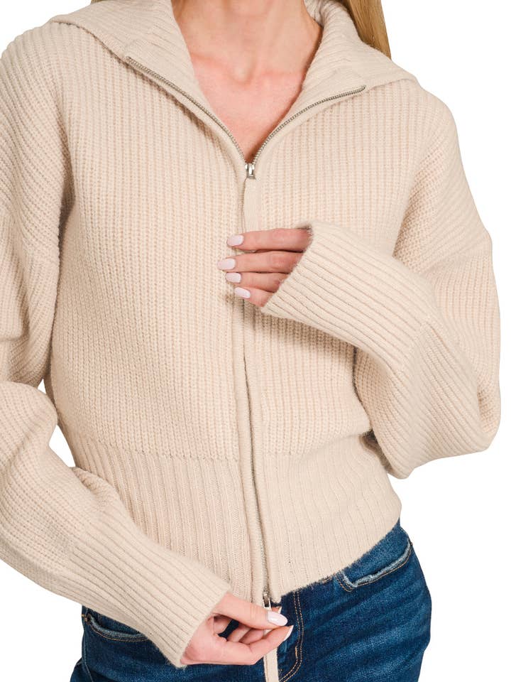 Collared Zip Up Sweater for wholesale by Vanilla Monkey