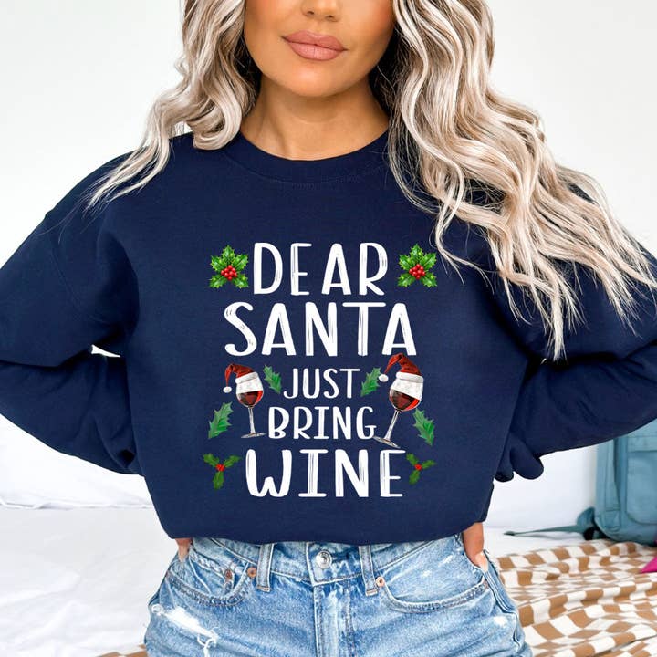 LA Shirt Company - Wholesale Graphic Sweatshirt - Women's - Dear Santa Just Bring Wine - Sweatshirt & Hoodie