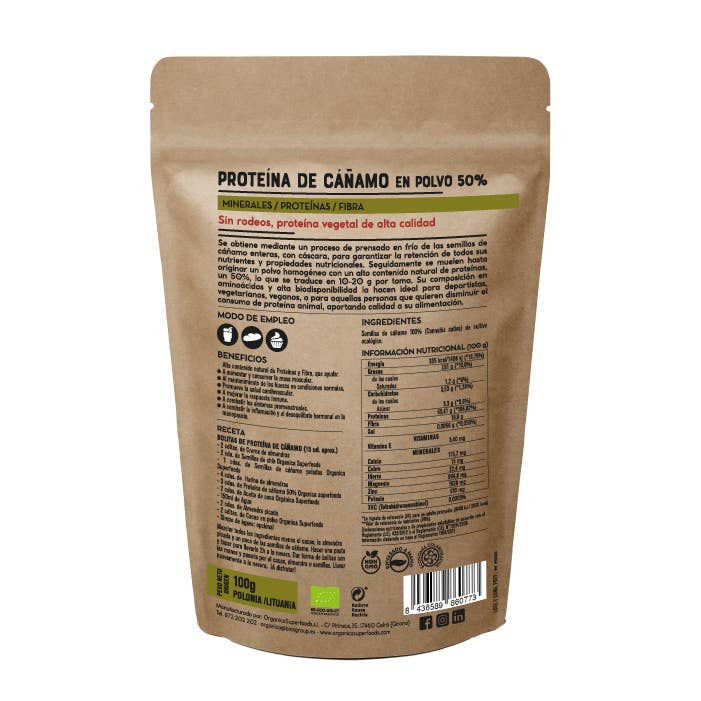 Orgánica Superfoods SL - Wholesale Proteïne/superfoodpoeder - Biologisch hennepeiwit - 250 g1