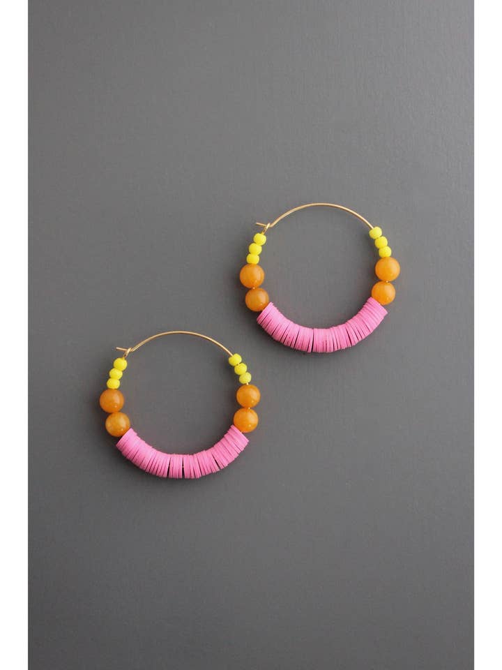 EMIE16 Pink, orange, and yellow hoop earrings for wholesale by David Aubrey Jewelry
