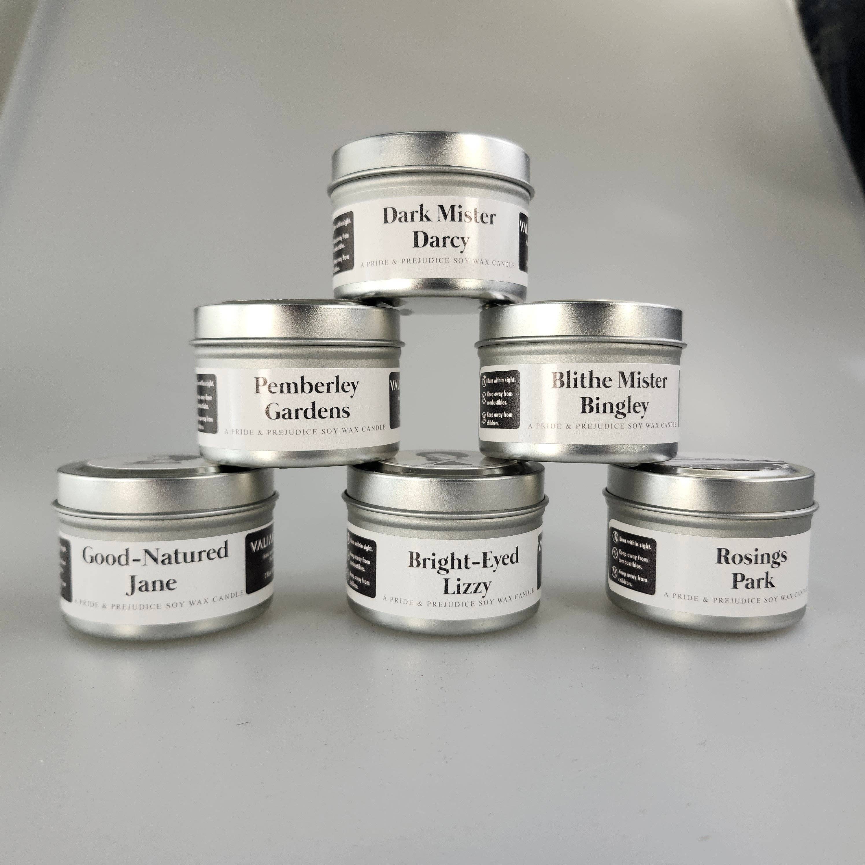 We Geek Together - Wholesale Travel Candles - Pride and Prejudice Candle Pack | Six Jane Austen Candles1