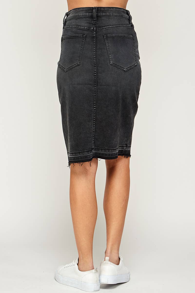 I1483SK - Black - Knee Length Denim Skirt for wholesale on Faire4