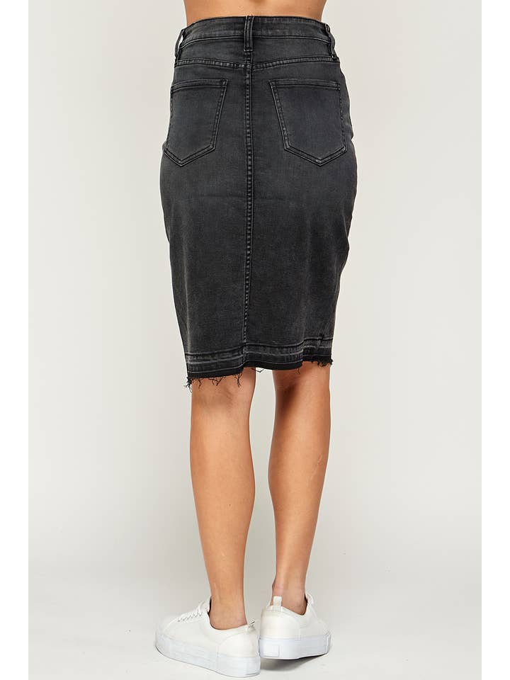 I1483SK - Black - Knee Length Denim Skirt for wholesale on Faire4