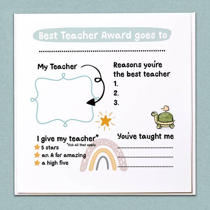 Best Teacher Award Greeting Card for wholesale by The Crafty Giraffe