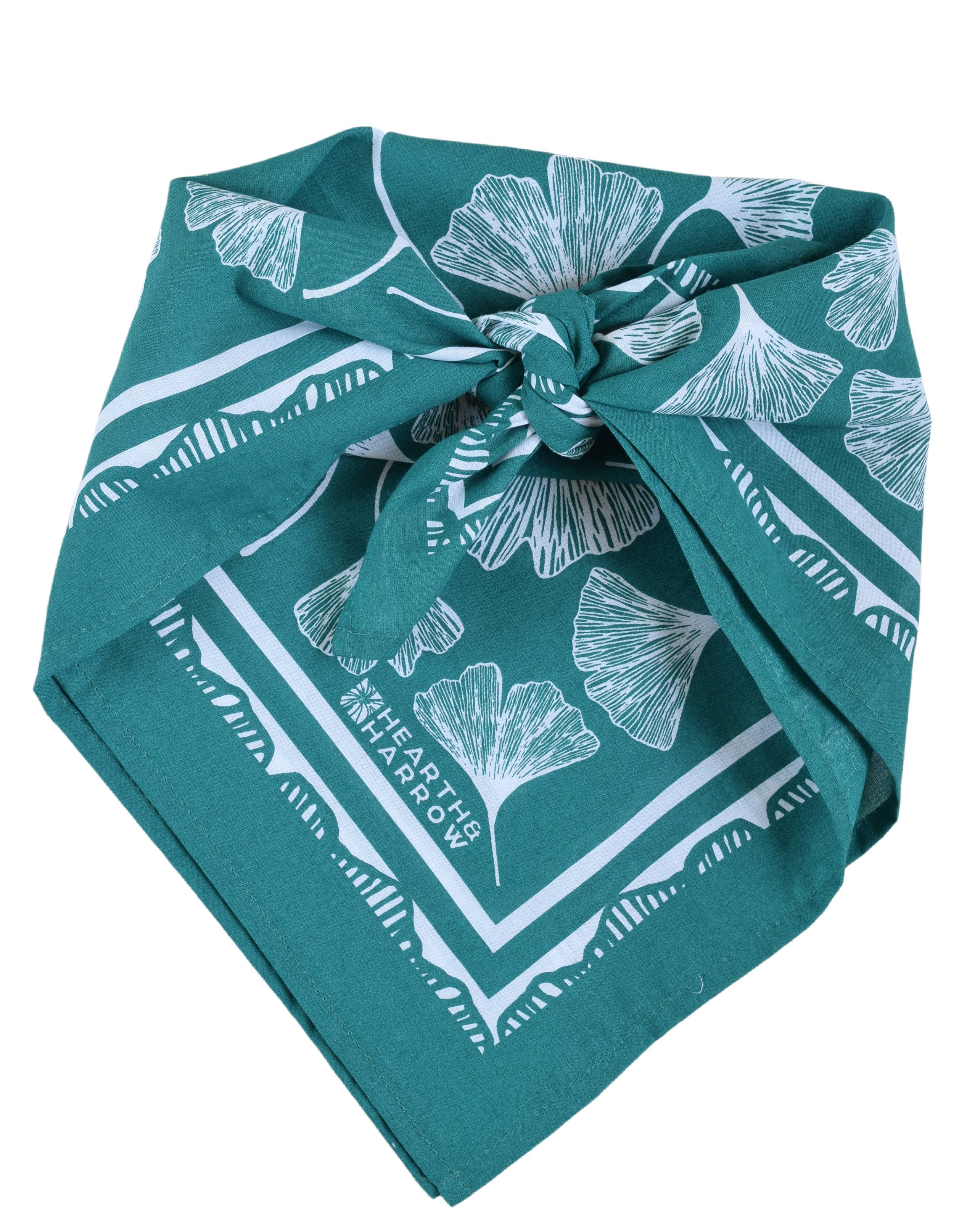 Hearth and Harrow - Wholesale Bandana - Unisex - Ginkgo Leaf Bandana - 100% Cotton - Hand Printed - Green4