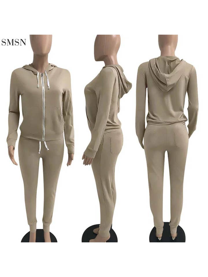 MB Fashion Wholesale - Wholesale Top & Pant Set (NOT Loungewear) - Women's - MB FASHION Zip-Up Hoodie and Jogger Pants Set 12489R26
