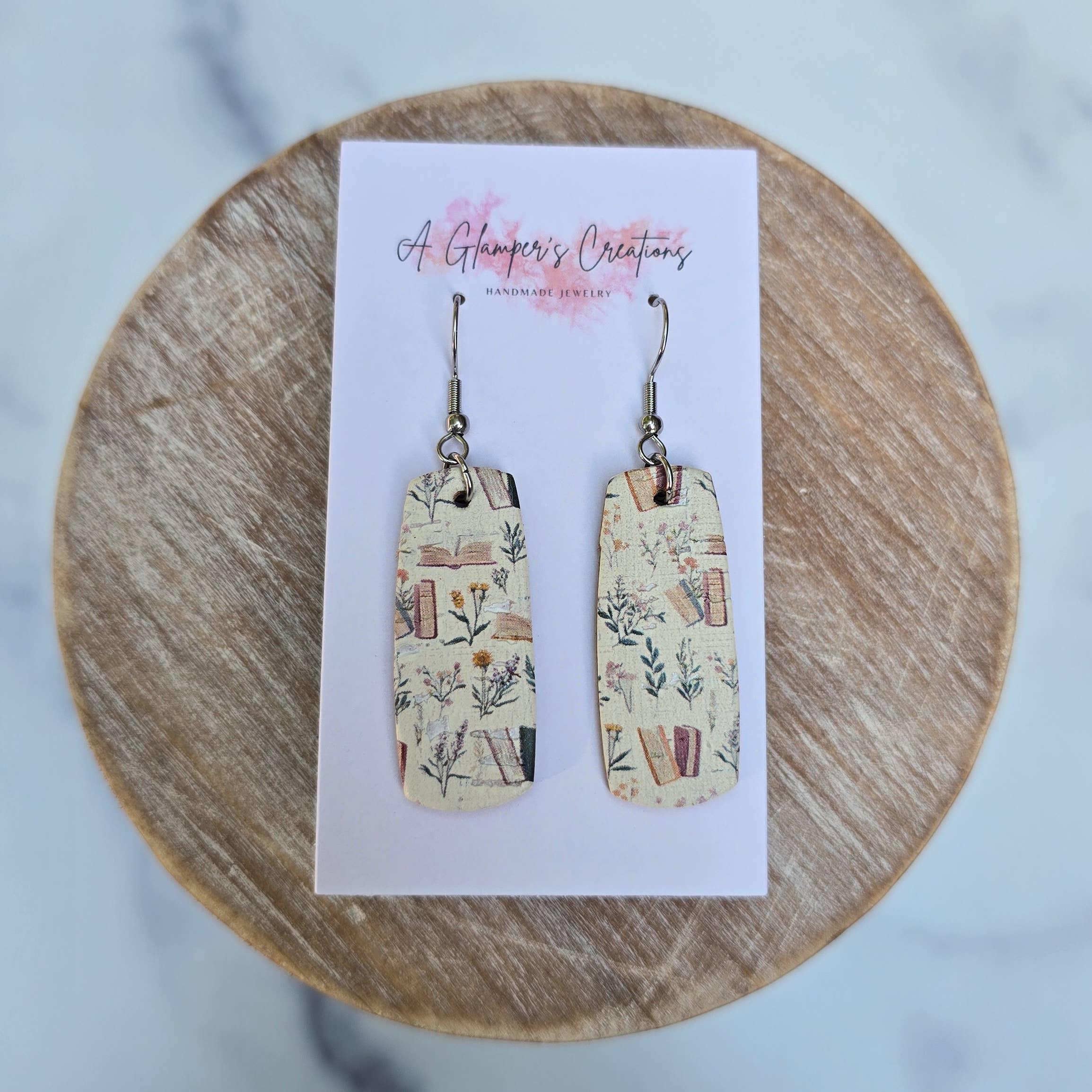 A Glamper's Creations LLC - Wholesale Dangle Earrings - Boho Bookish Mini Bar Leather Earrings0