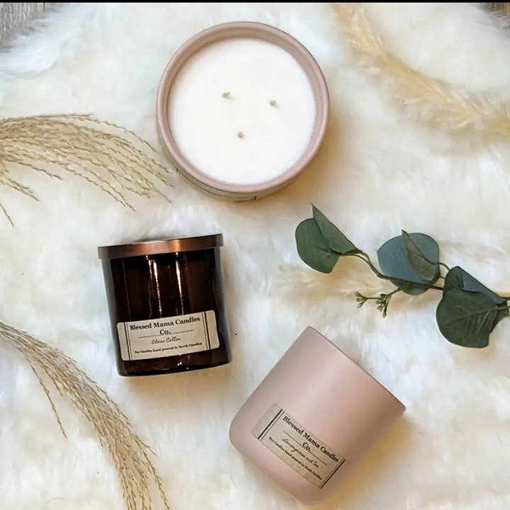 Soy Candles - Amber Jar 8.5 Oz with Golden lids for wholesale by Blessed Mama Candles Co