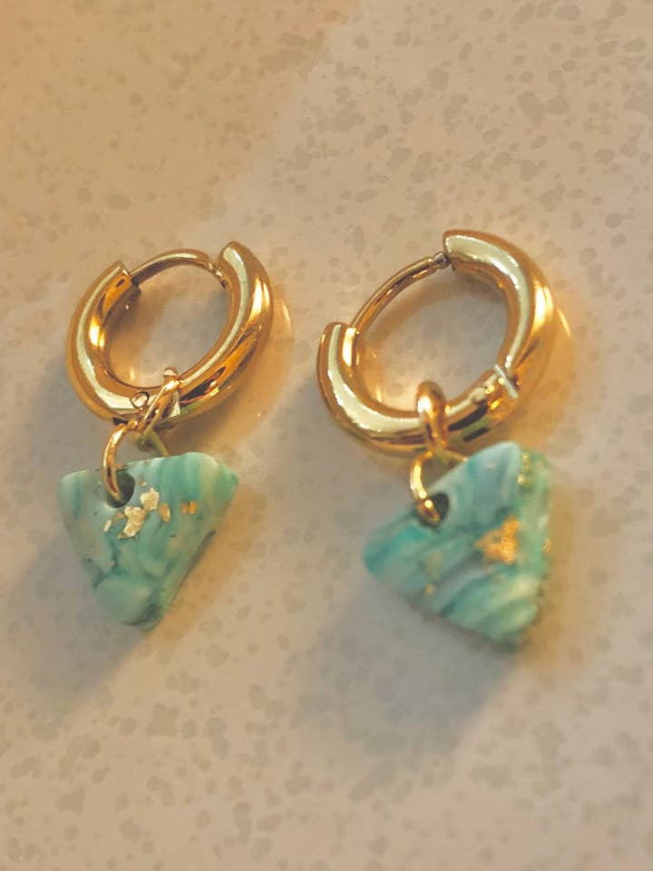 Turquoise Triangle Huggies - Long-lasting Gold Thick Hoop for wholesale by terracottaandsun