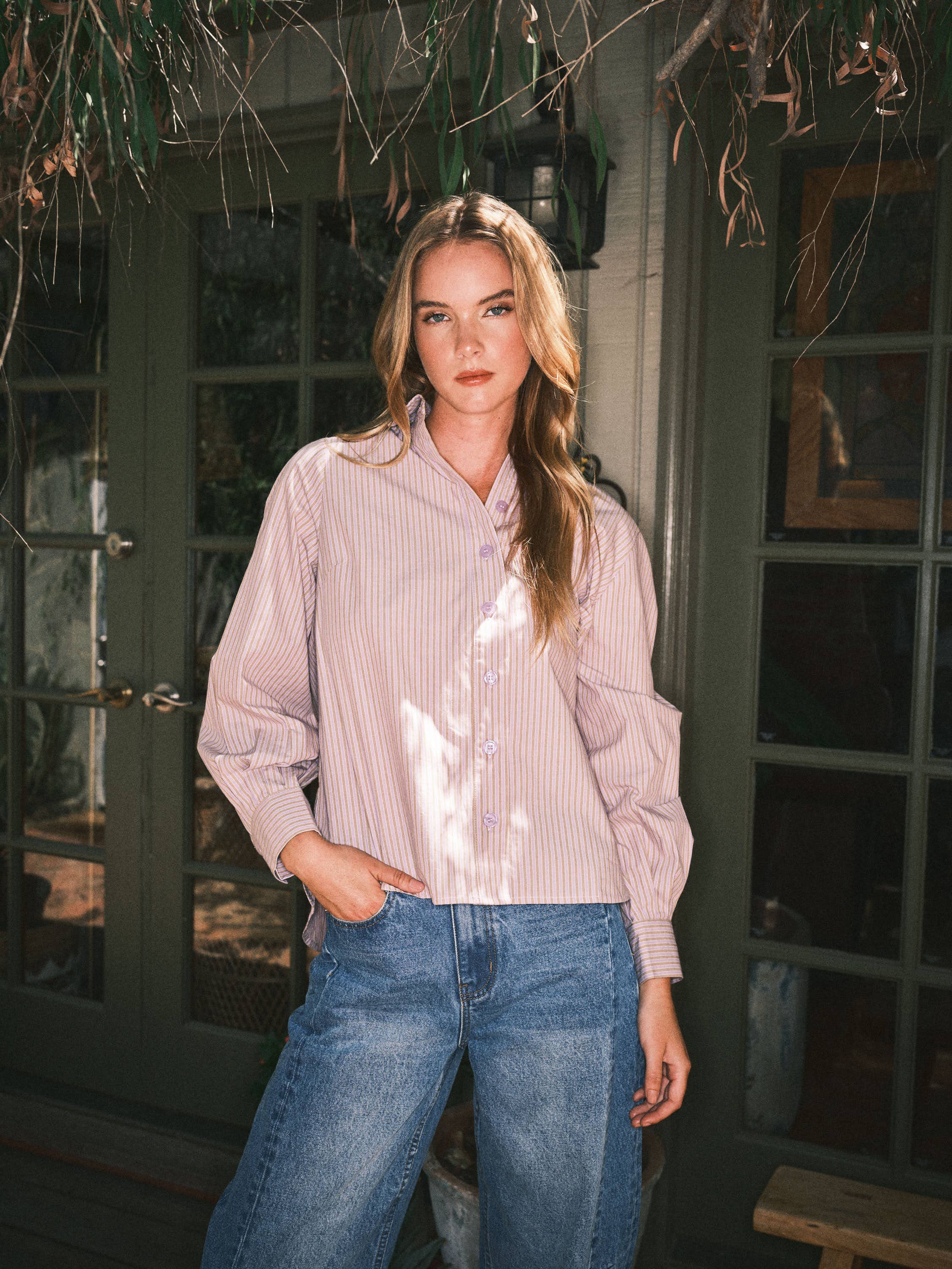 Aaron & Amber - Wholesale Button Down Shirt - Women's - AJT5186 SOFT WASHED STRIPED COTTON SHIRTS2